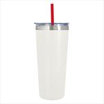 White Tumbler with Red Straw And Clear Lid With White Flip-Top Accent